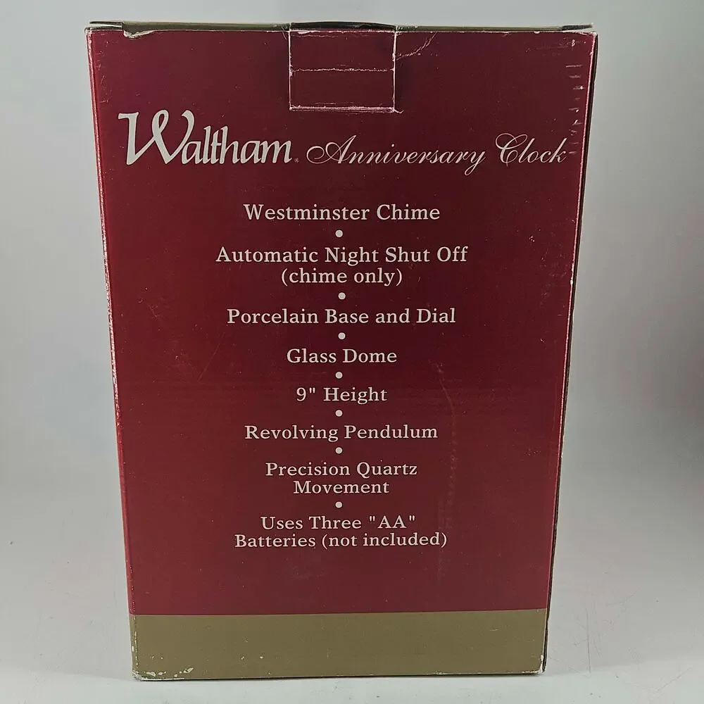 Vintage Waltham Anniversary Clock glass dome Westminster Chime pendulum